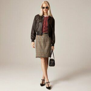 NWT J.CREW Ruffle-trim pencil midi skirt in glen plaid wool (Item CM747)